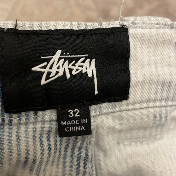RARE Stussy Blue & White Denim Double Front Work Carpenter Jeans Pants Acid Wash - Picture 8 of 11